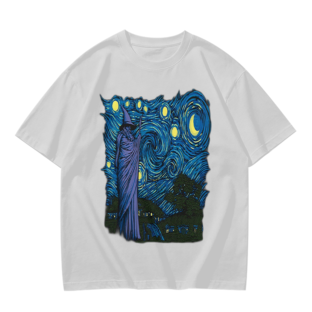 Olive T-Shirt with Wizard Starry Night Art Print