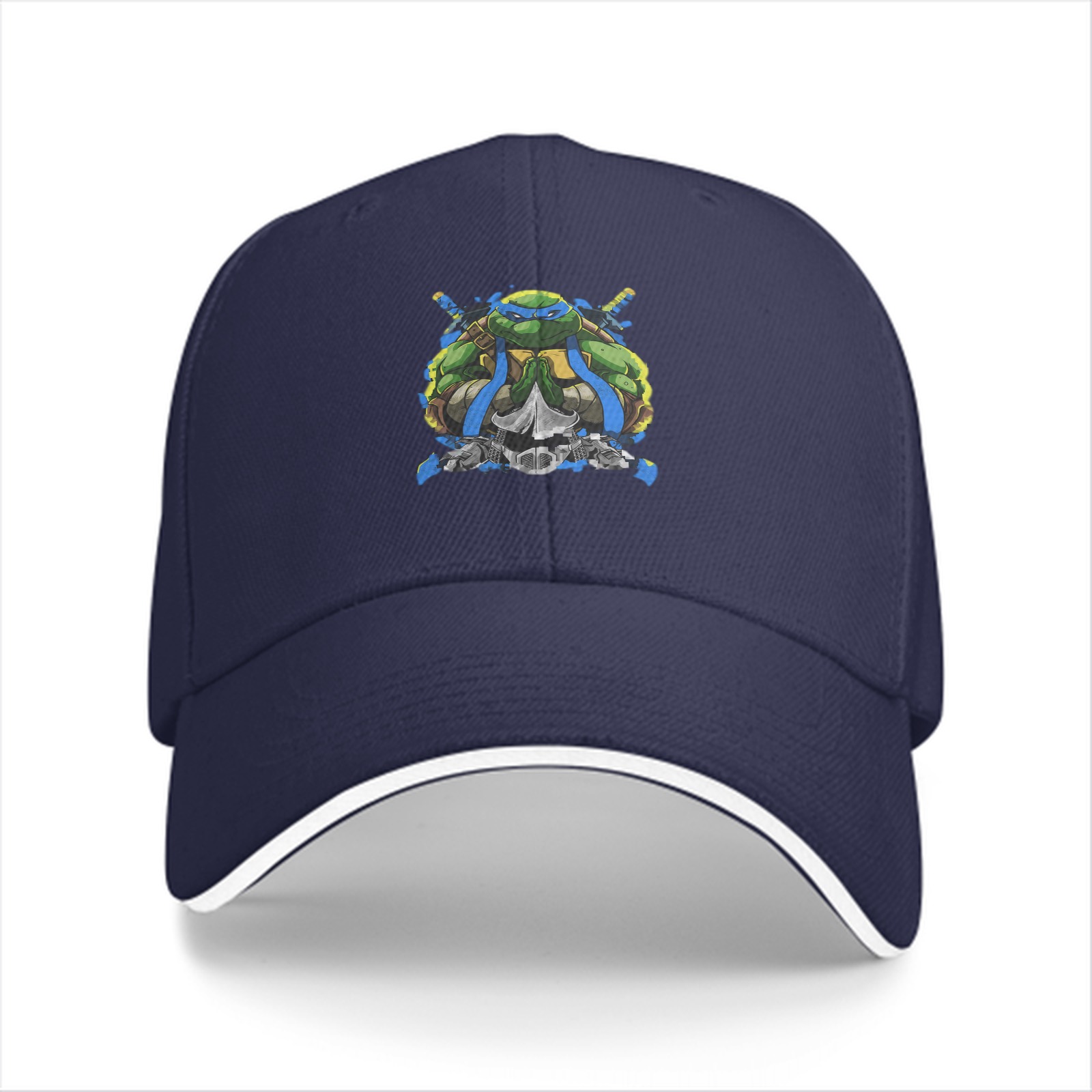 Black Baseball Cap With Blue Ninja Turtle Graphic Print