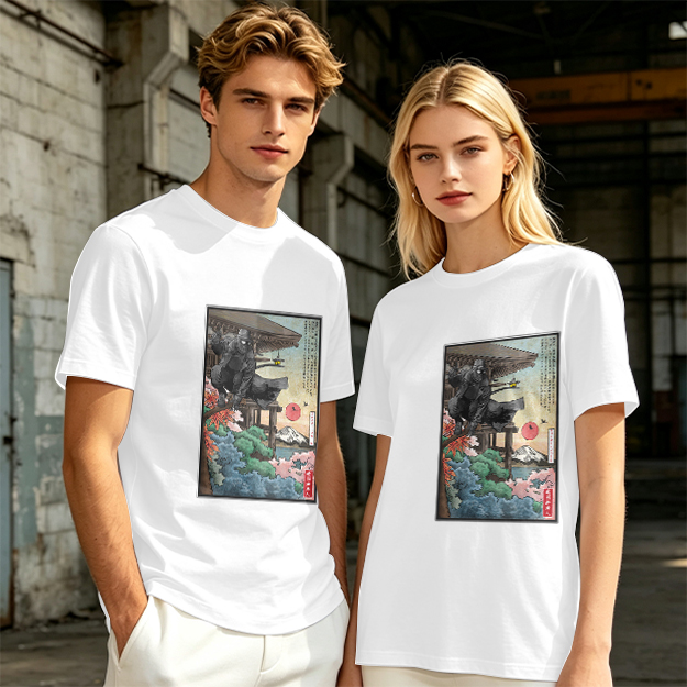 Olive T-Shirt with Ukiyo-e Style Samurai Warrior Print