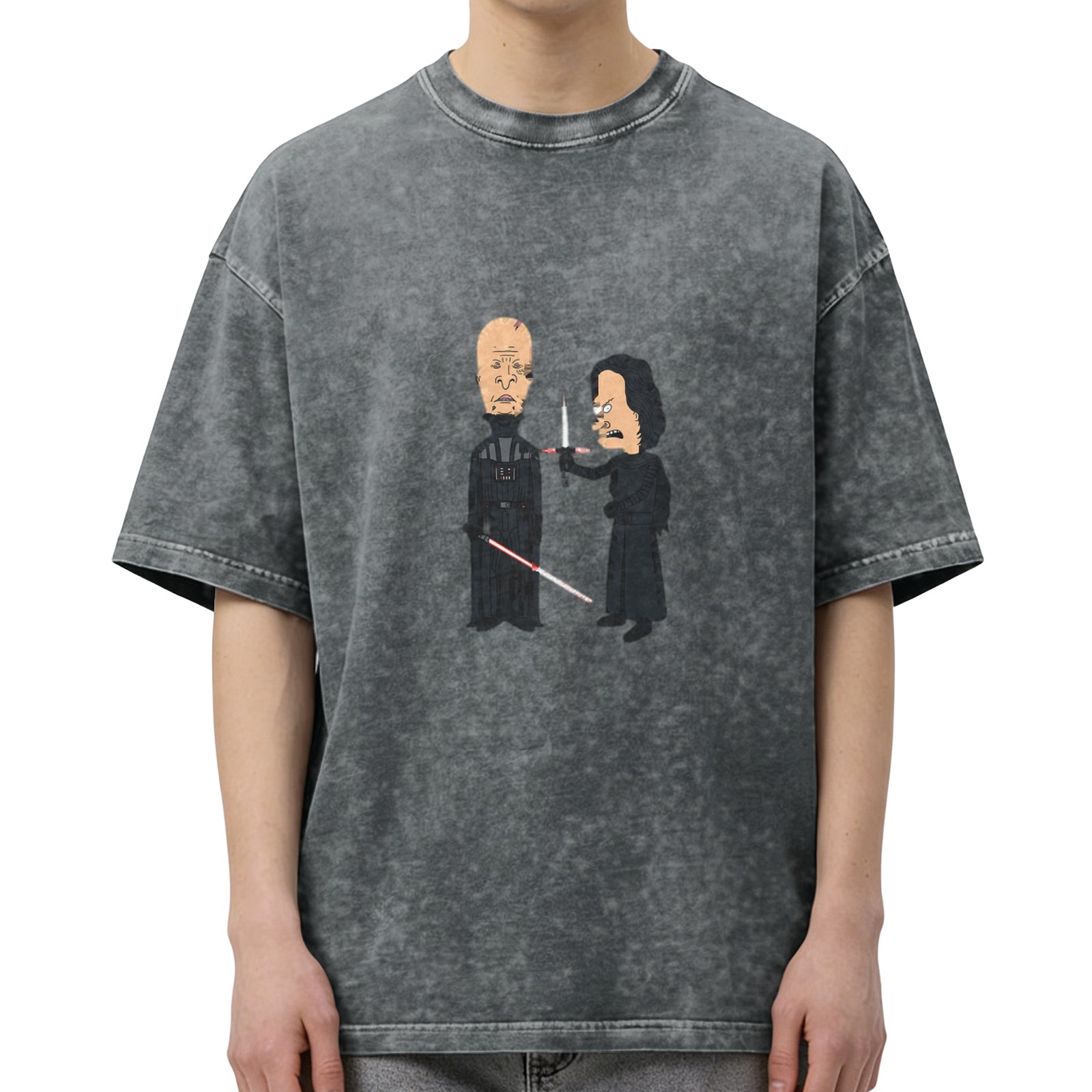 Washed black t-shirt with Beavis and Butt-Head Star Wars Darth Vader vs Kylo Ren graphic
