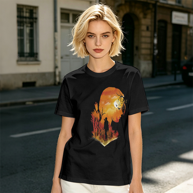 Olive T-Shirt with Sunset Lion Silhouette Graphic Print