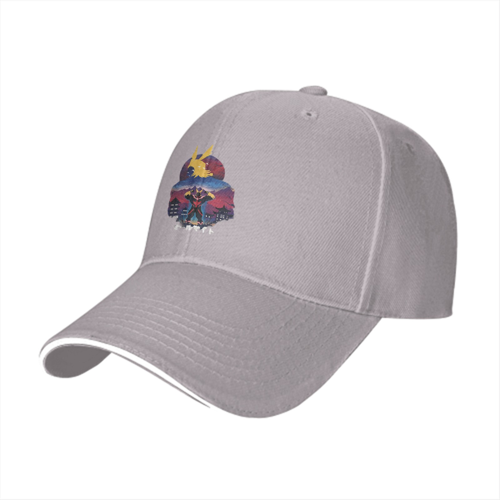 Black baseball cap with anime hero graphic print