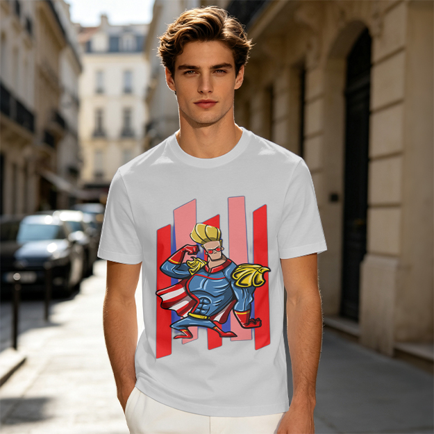 Olive T-Shirt With Cartoon Superhero Character Graphic Print