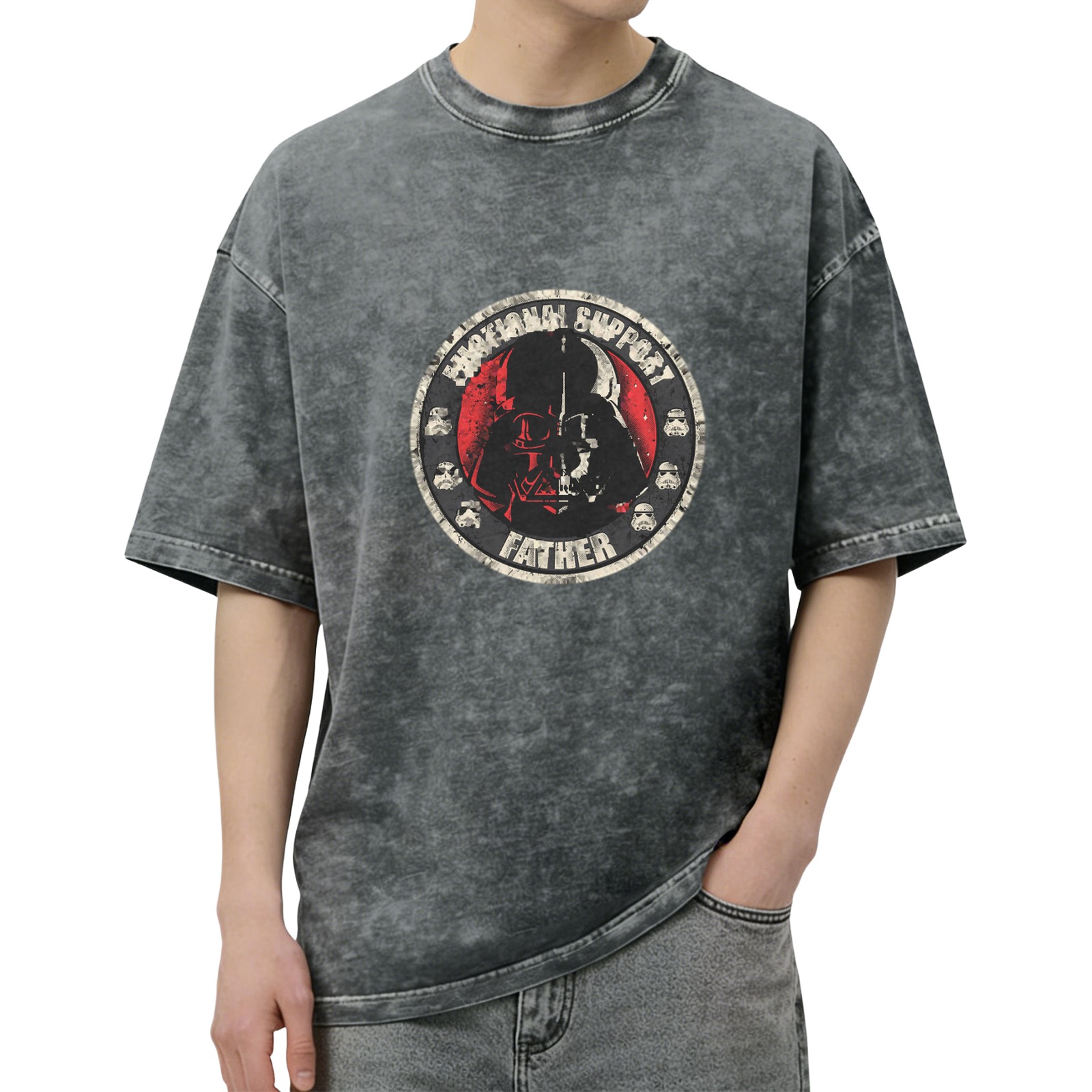 Star Wars Darth Vader Emotional Support Father Acid Wash T-Shirt