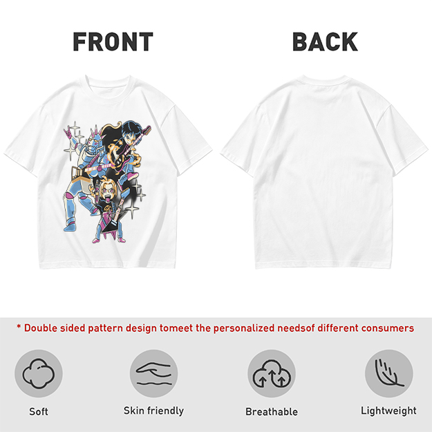 Olive T-shirt with Anime Rock Band Characters Graphic