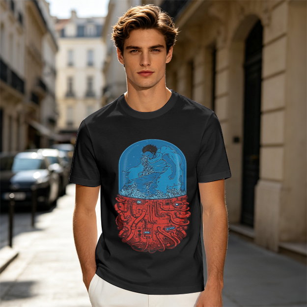 Olive T-Shirt With Surreal Capsule Water Figure Graphic