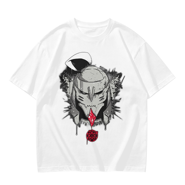 Olive T-shirt with Dark Fantasy Mechanical Skull Graphic Print