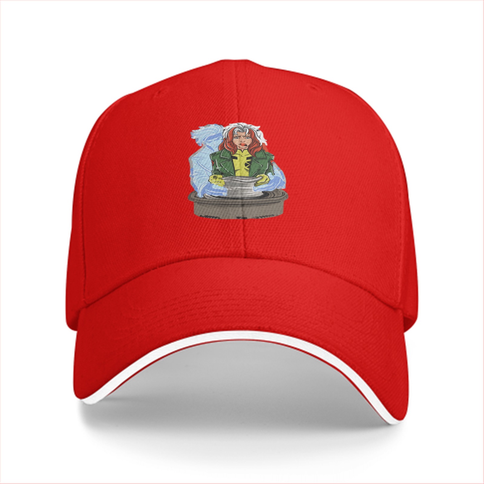 Black baseball cap with X-Men Rogue character graphic print