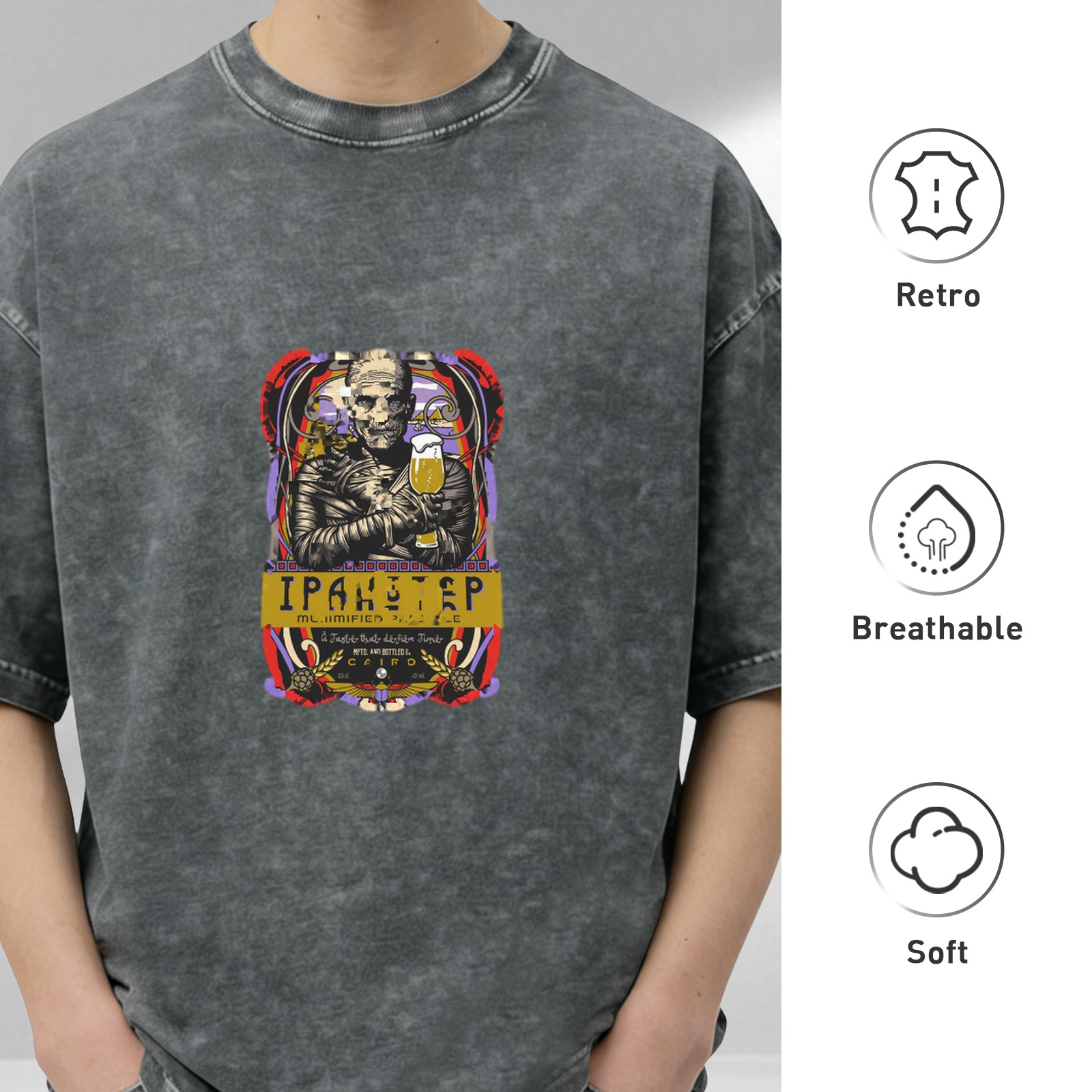 Vintage Mummy IPA Beer Graphic Acid Wash T-Shirt