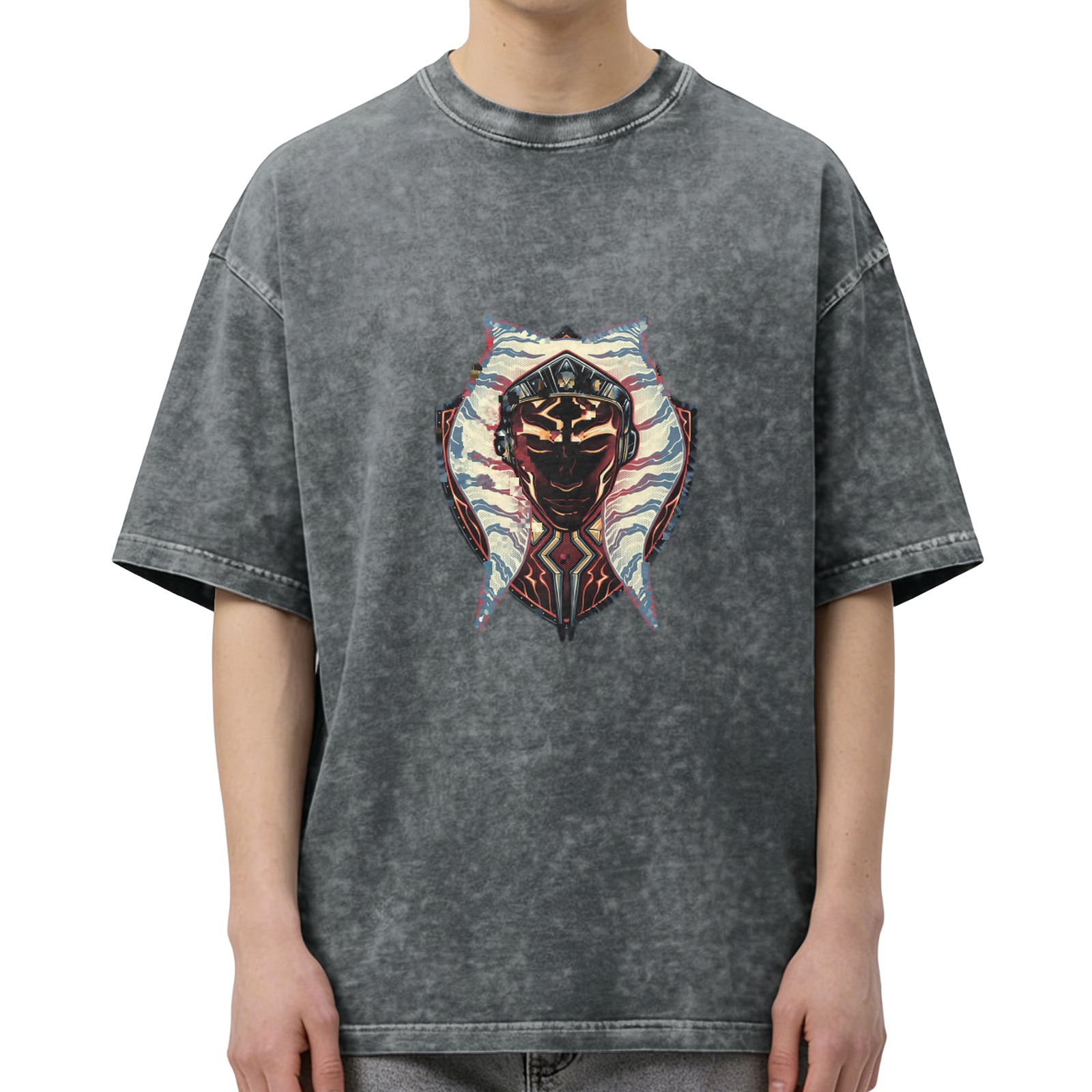 Washed Black T-Shirt With Ahsoka Tano Graphic Print