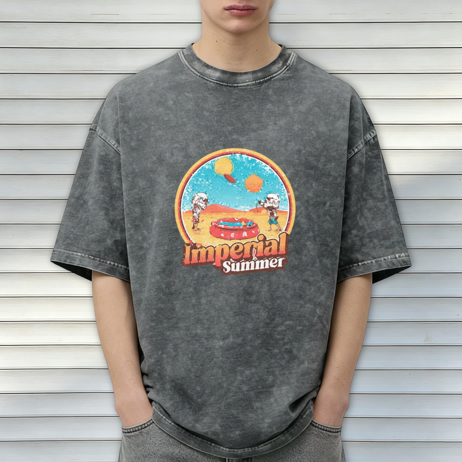 Imperial Summer Graphic Black Wash Oversized T-Shirt