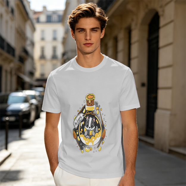 Olive T-Shirt With Cute Badger In Potion Bottle Graphic