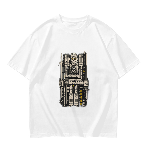 Olive T-Shirt With Mechanical Skull Weapon Art Print