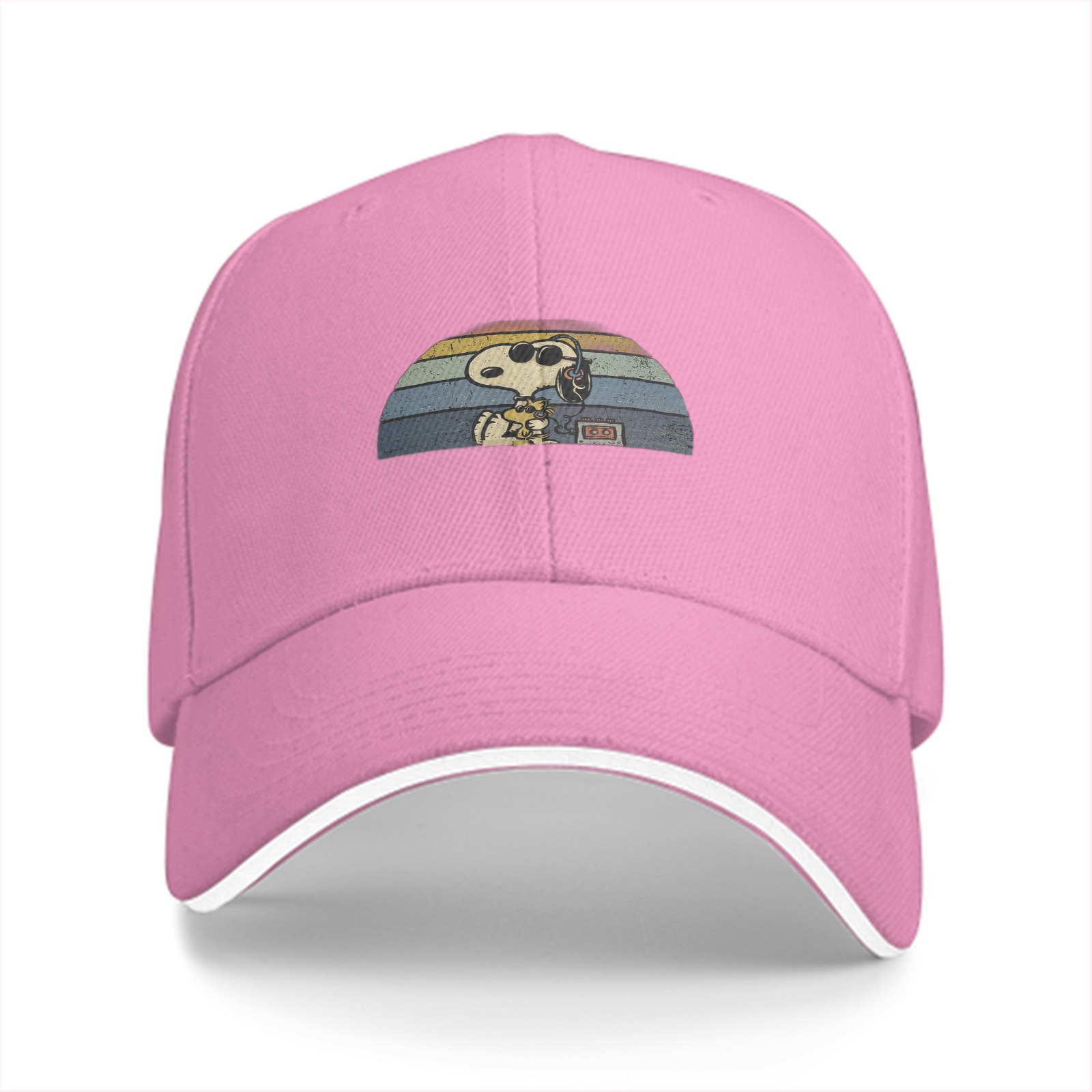Black baseball cap with Snoopy retro sunset graphic