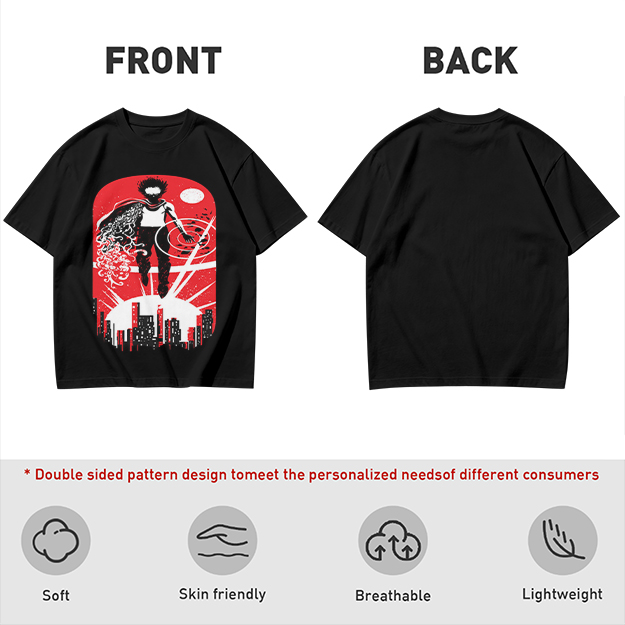 Olive T-Shirt With Anime Superhero Over City Graphic