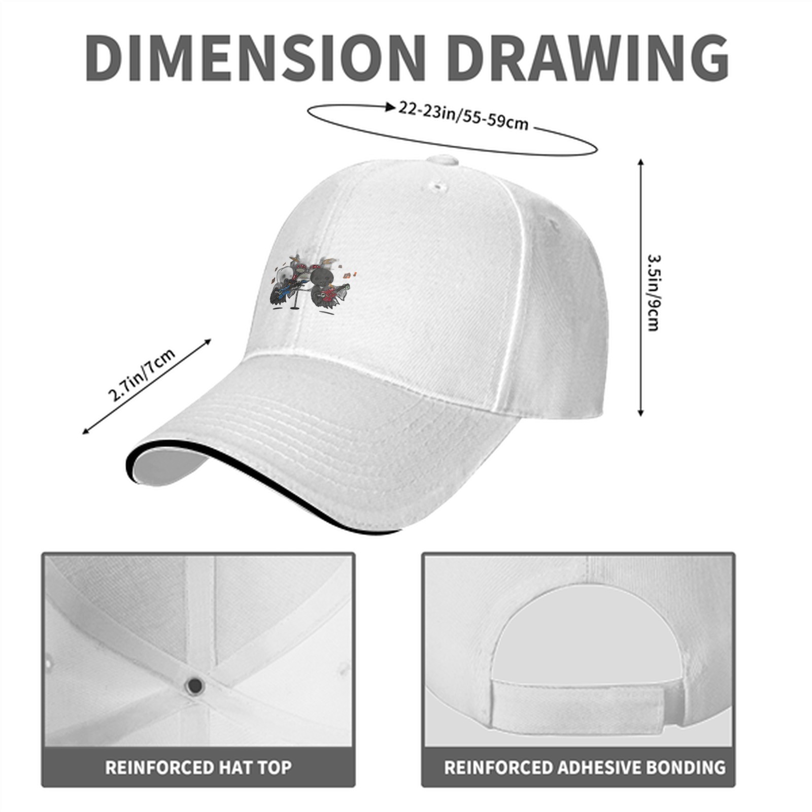 Black Baseball Cap With Cute Animal Rock Band Graphic