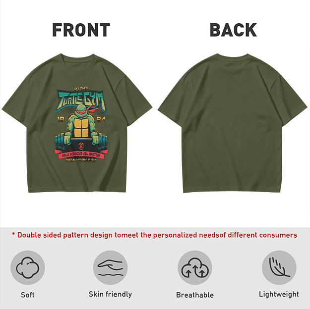 Olive T-shirt with Teenage Mutant Ninja Turtle Gym Print