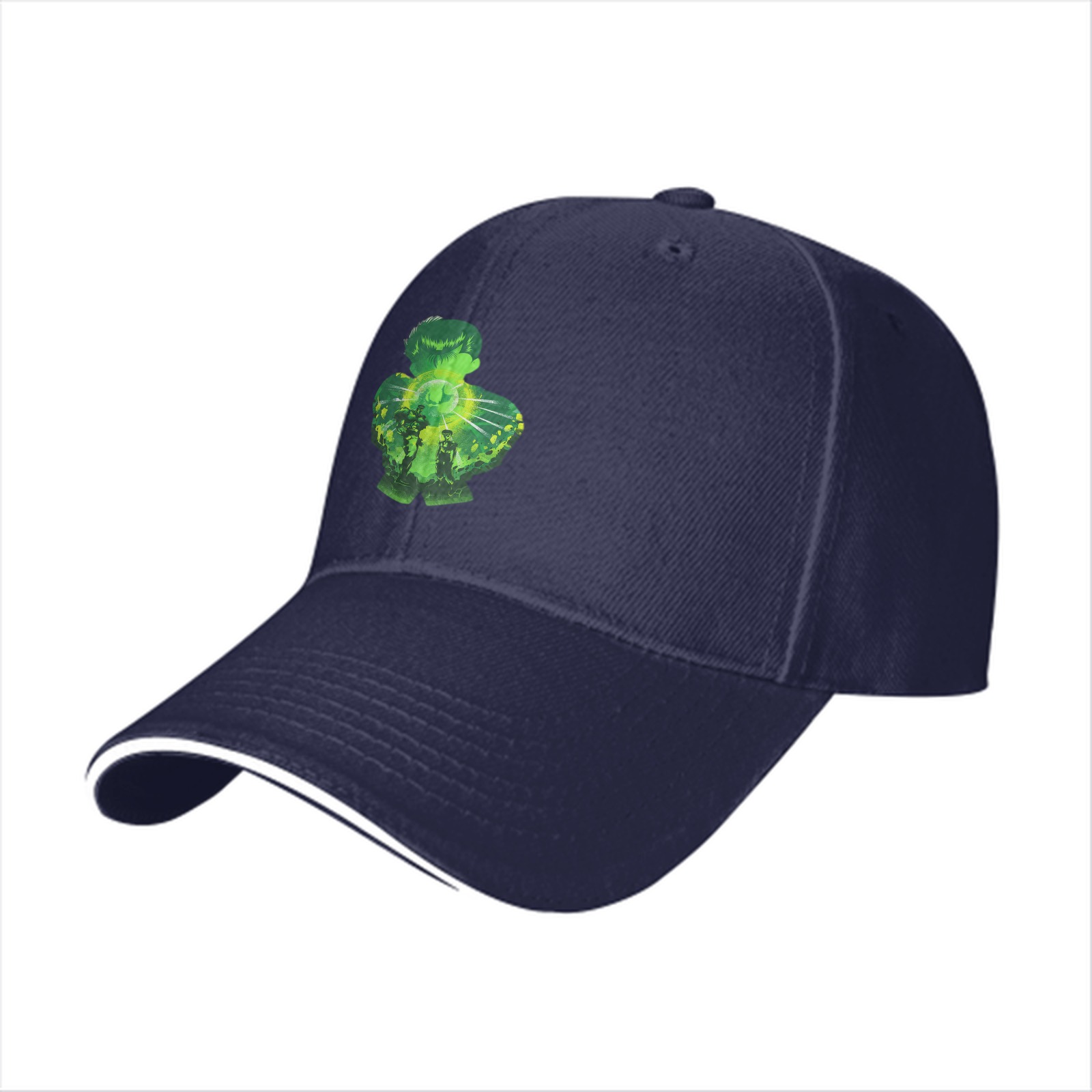 Black Baseball Cap With Green Clover Superhero Silhouette Art