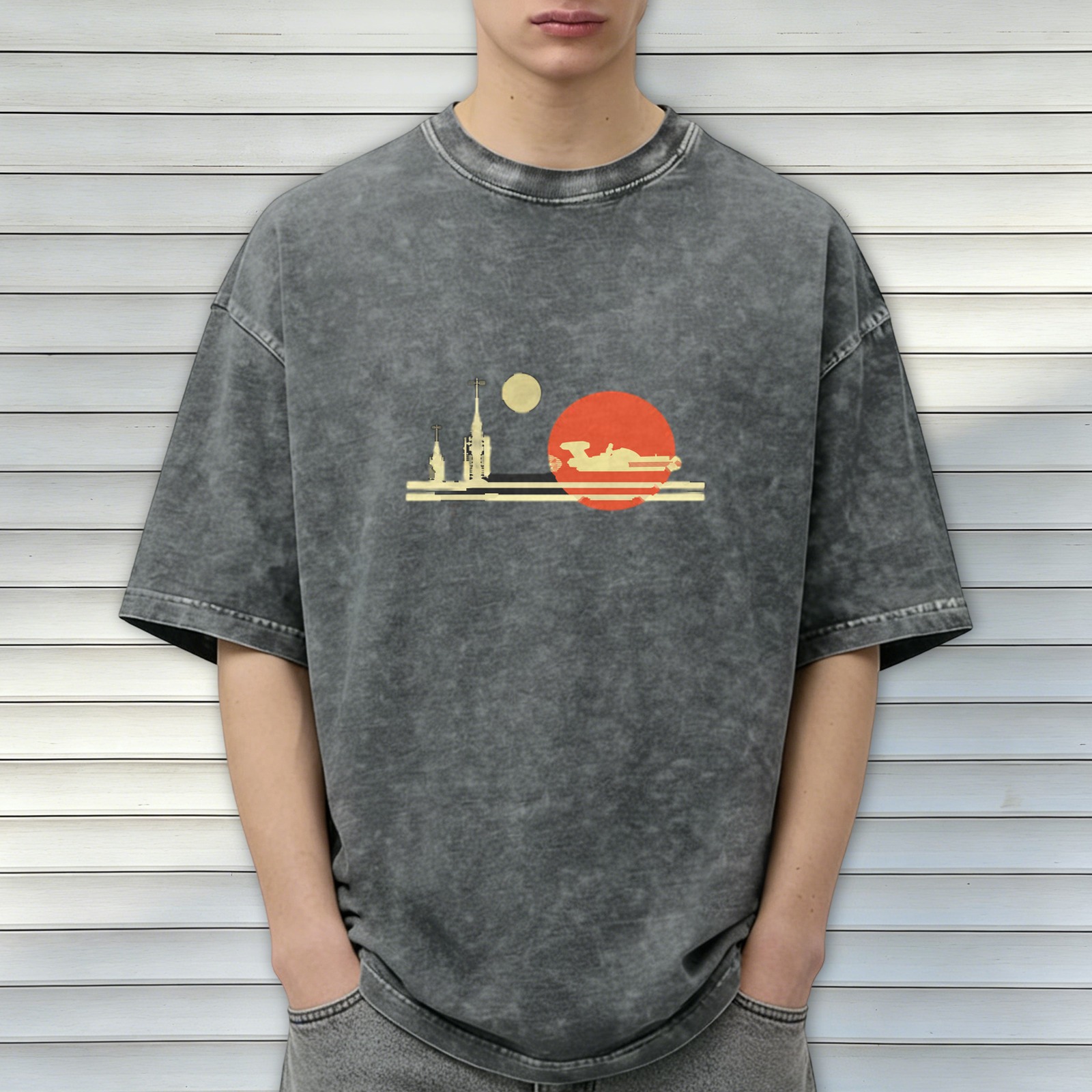 Star Wars Tatooine Sunset Graphic Oversized Stone Wash T-Shirt