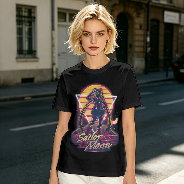 Olive Green Sailor Moon Retro Synthwave Graphic T-Shirt