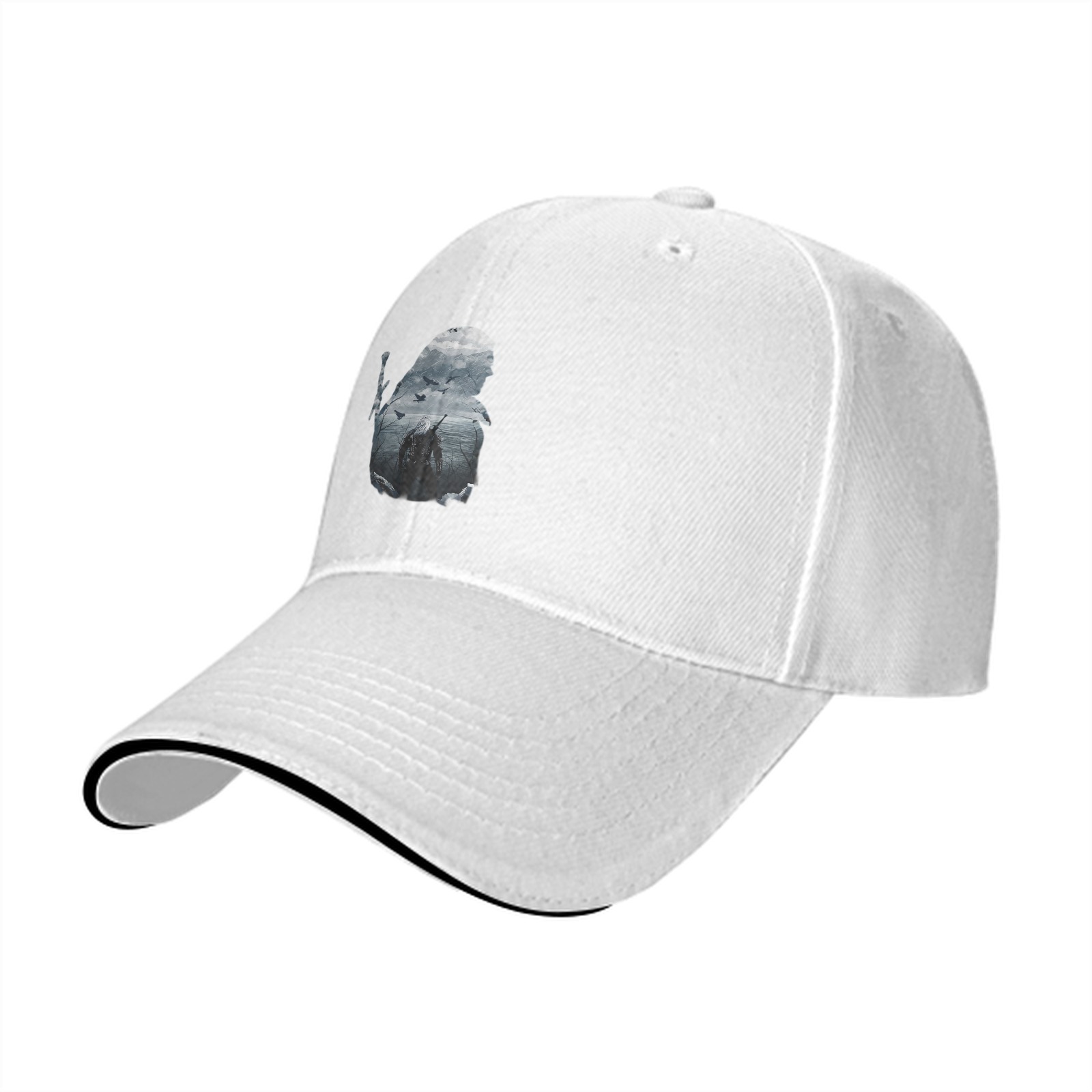 Black baseball cap with hooded warrior silhouette graphic