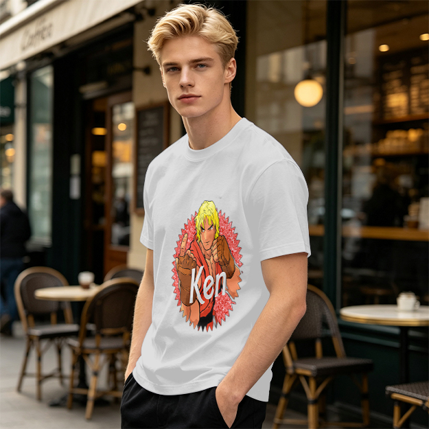 Olive T-shirt with Street Fighter Ken Graphic Print