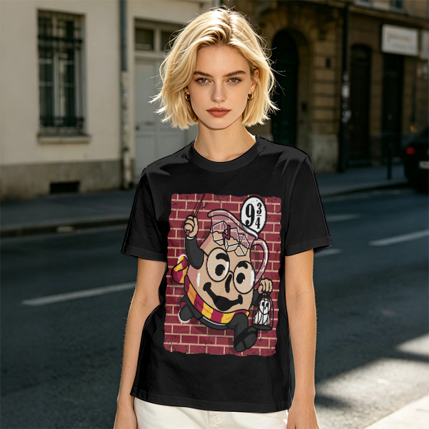Olive T-shirt with Harry Potter themed pitcher graphic