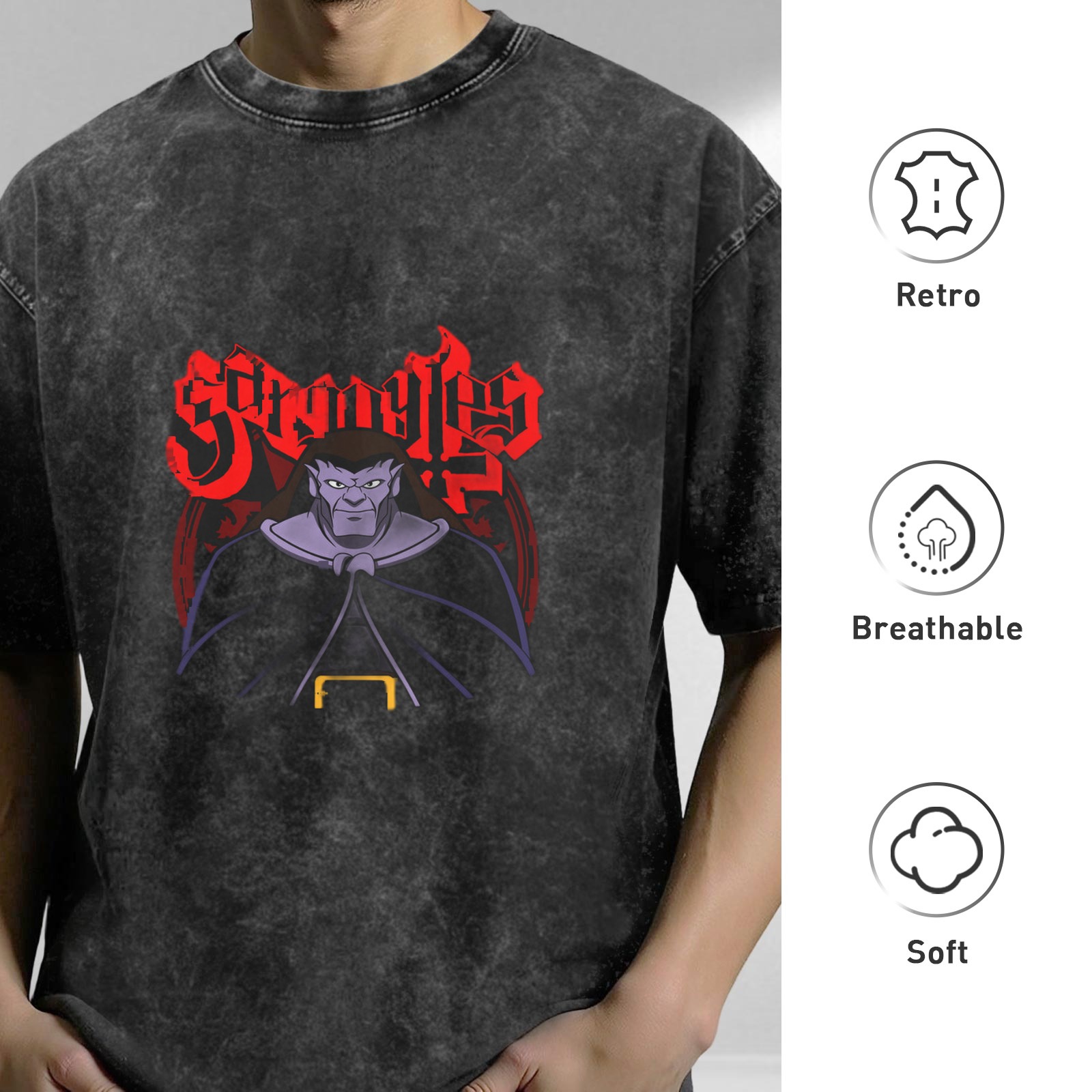Gargoyles Stonewashed Graphic T-Shirt with Character Art