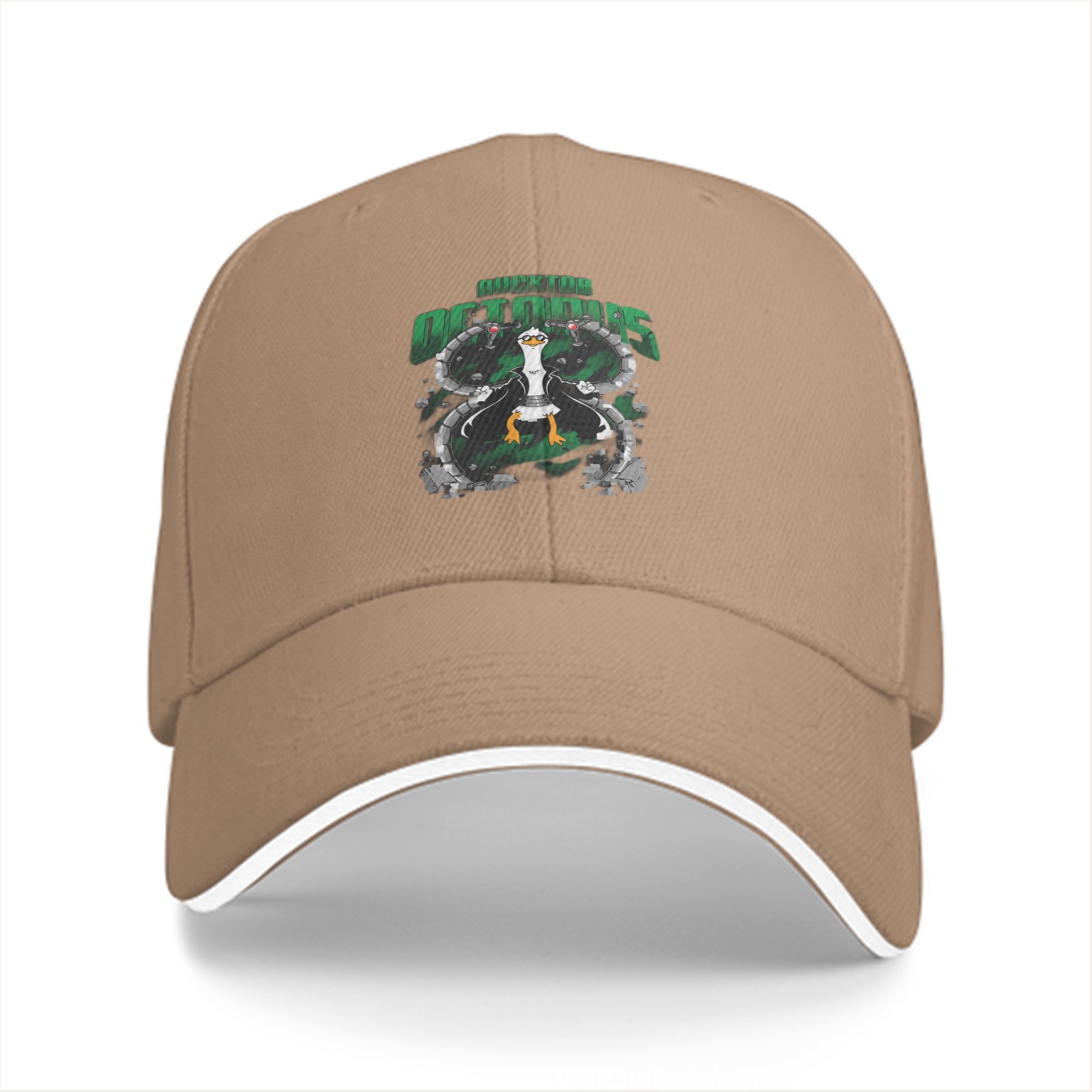Black baseball cap with duck octopus hybrid graphic design