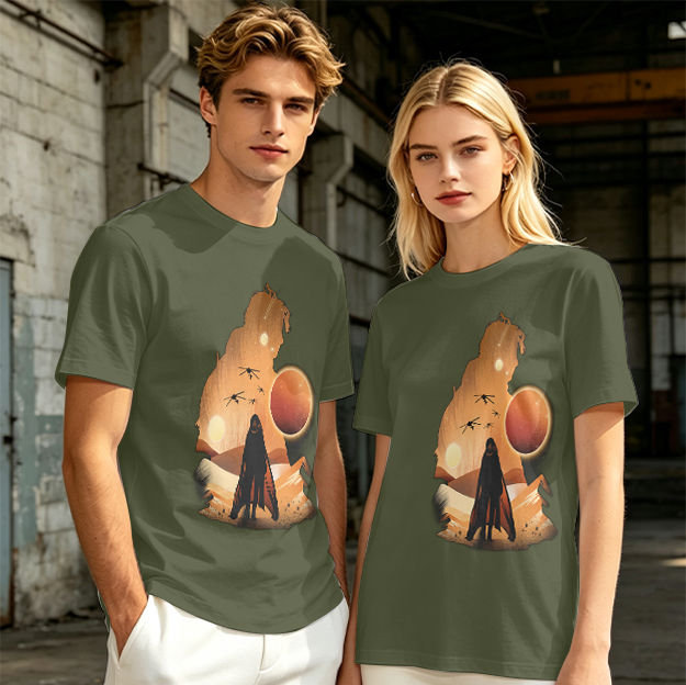 Olive T-Shirt With Desert Sci-Fi Silhouette Graphic Print