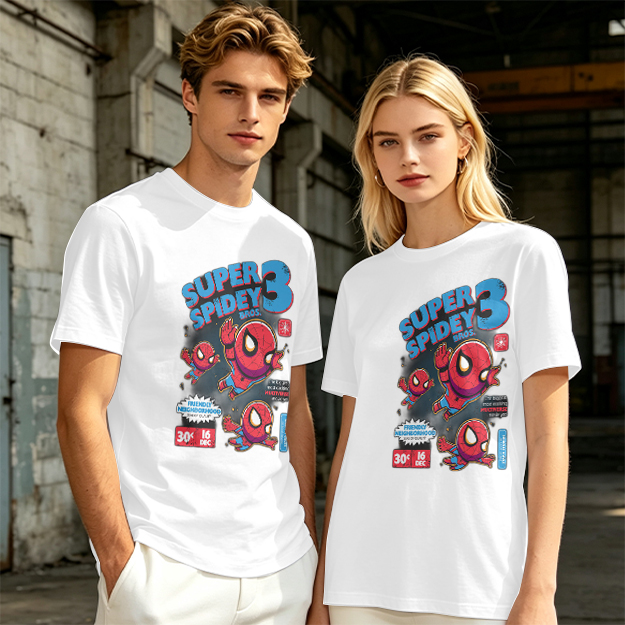 Olive T-shirt with Super Spidey 3 Chibi Spider-Man Graphic