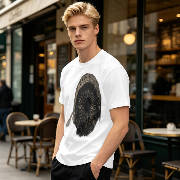 Olive Green T-Shirt With Mushroom Spore Print Graphic
