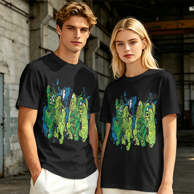 Olive Green T-Shirt With Abstract Green Monster Graphic Print