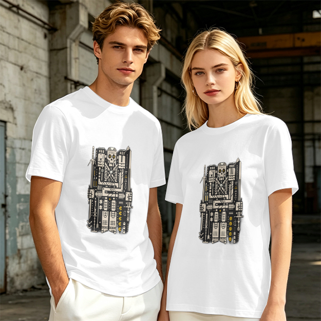 Olive T-Shirt With Mechanical Skull Weapon Art Print