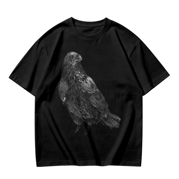 Olive Green T-Shirt With Detailed Raven Graphic Print