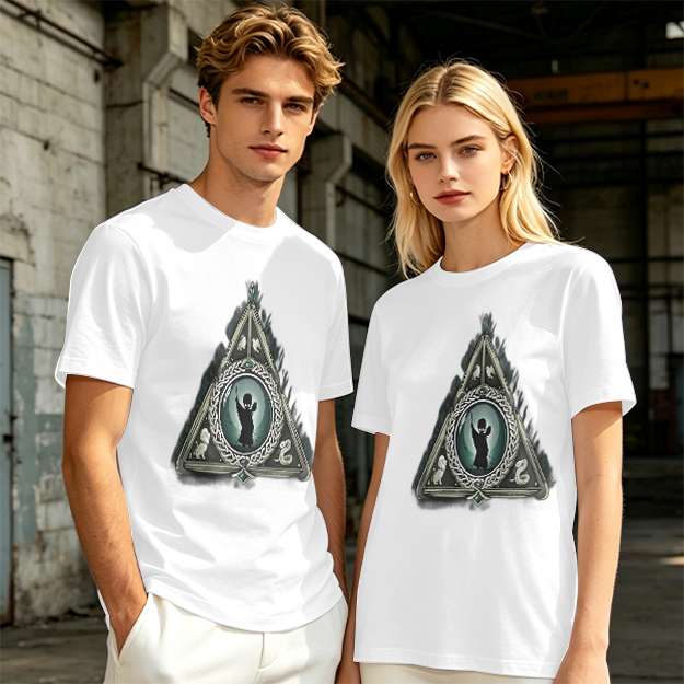 Olive T-shirt with Harry Potter Deathly Hallows Silhouette Print