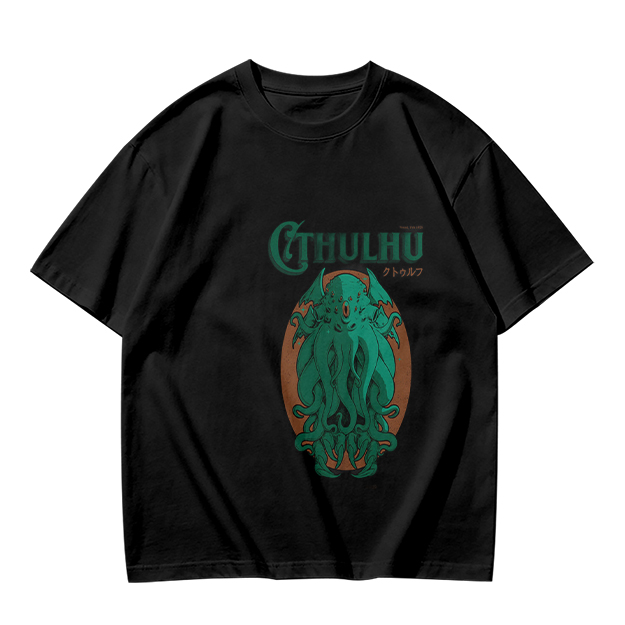 Olive Green Cthulhu Graphic T-Shirt with Mythos Monster Art