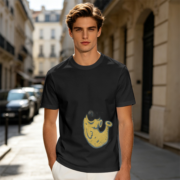 Olive Green T-Shirt With Whimsical Yellow Monster Graphic