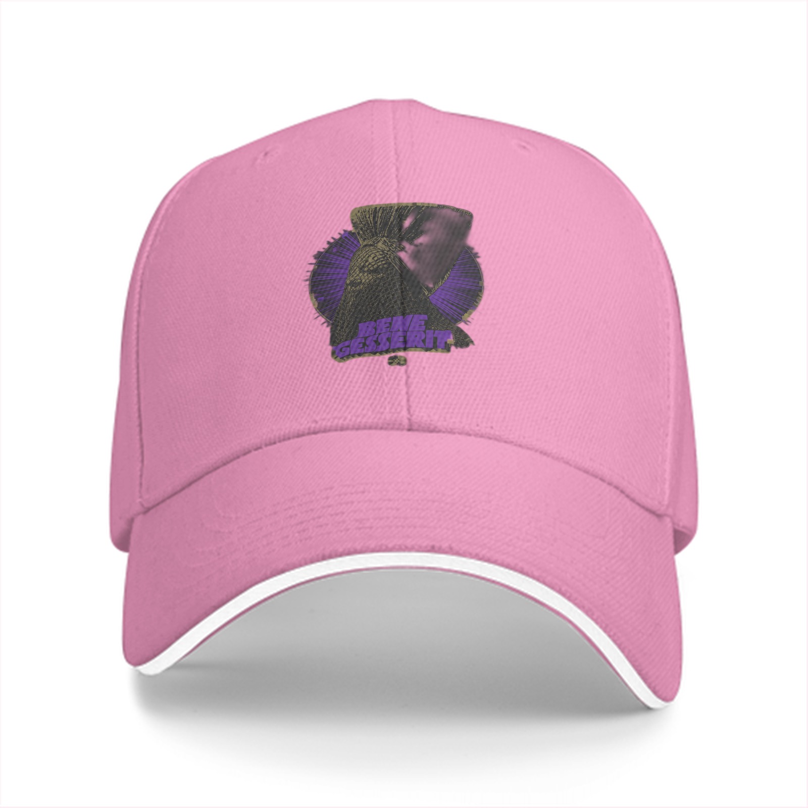 Black Baseball Cap With Purple Graphic Print Design