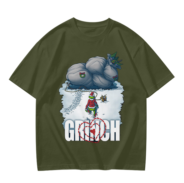 Grinch Stealing Christmas Gifts Snow Scene Graphic T-Shirt