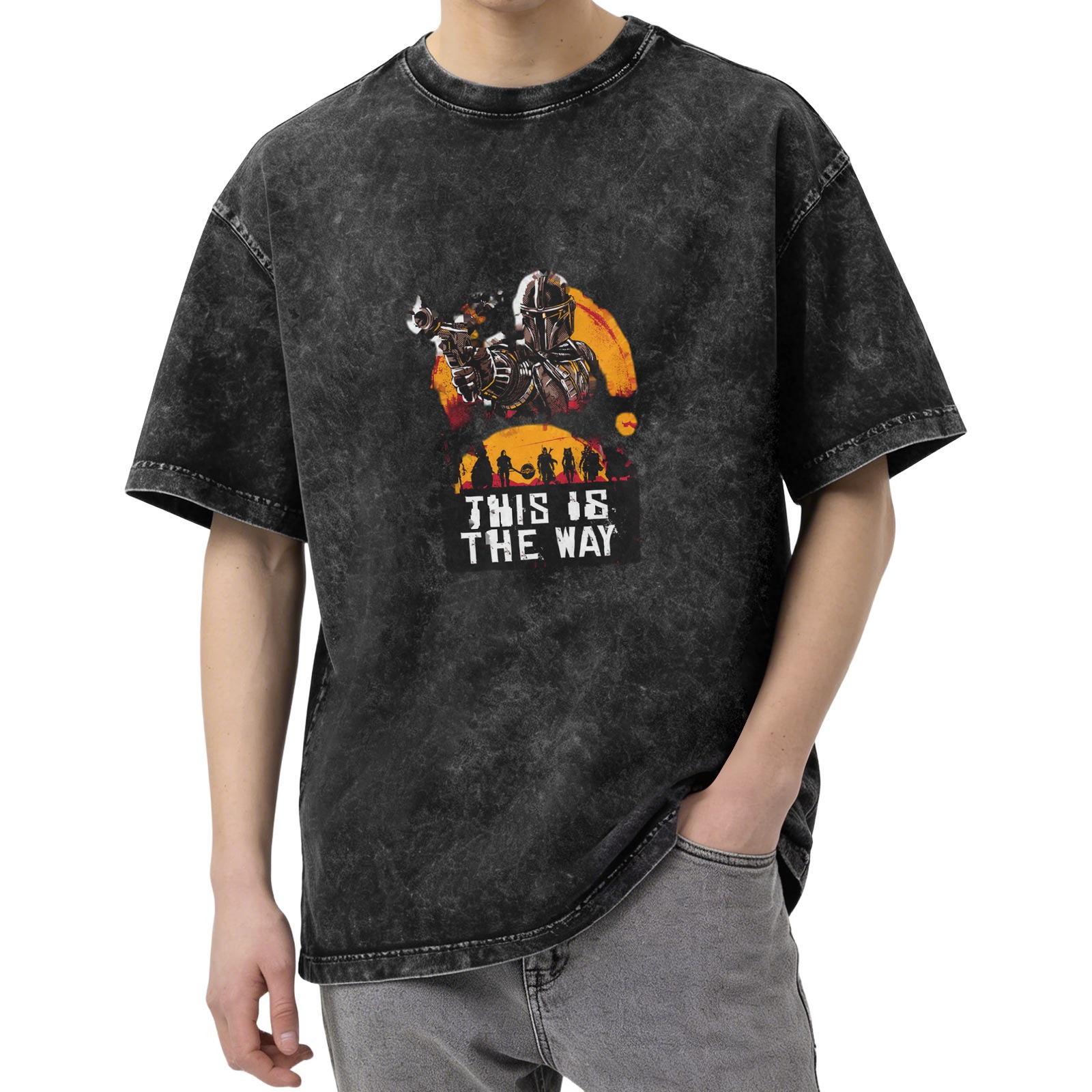Star Wars Mandalorian 'This Is The Way' Graphic Print Acid Wash Oversized Short Sleeve T-Shirt