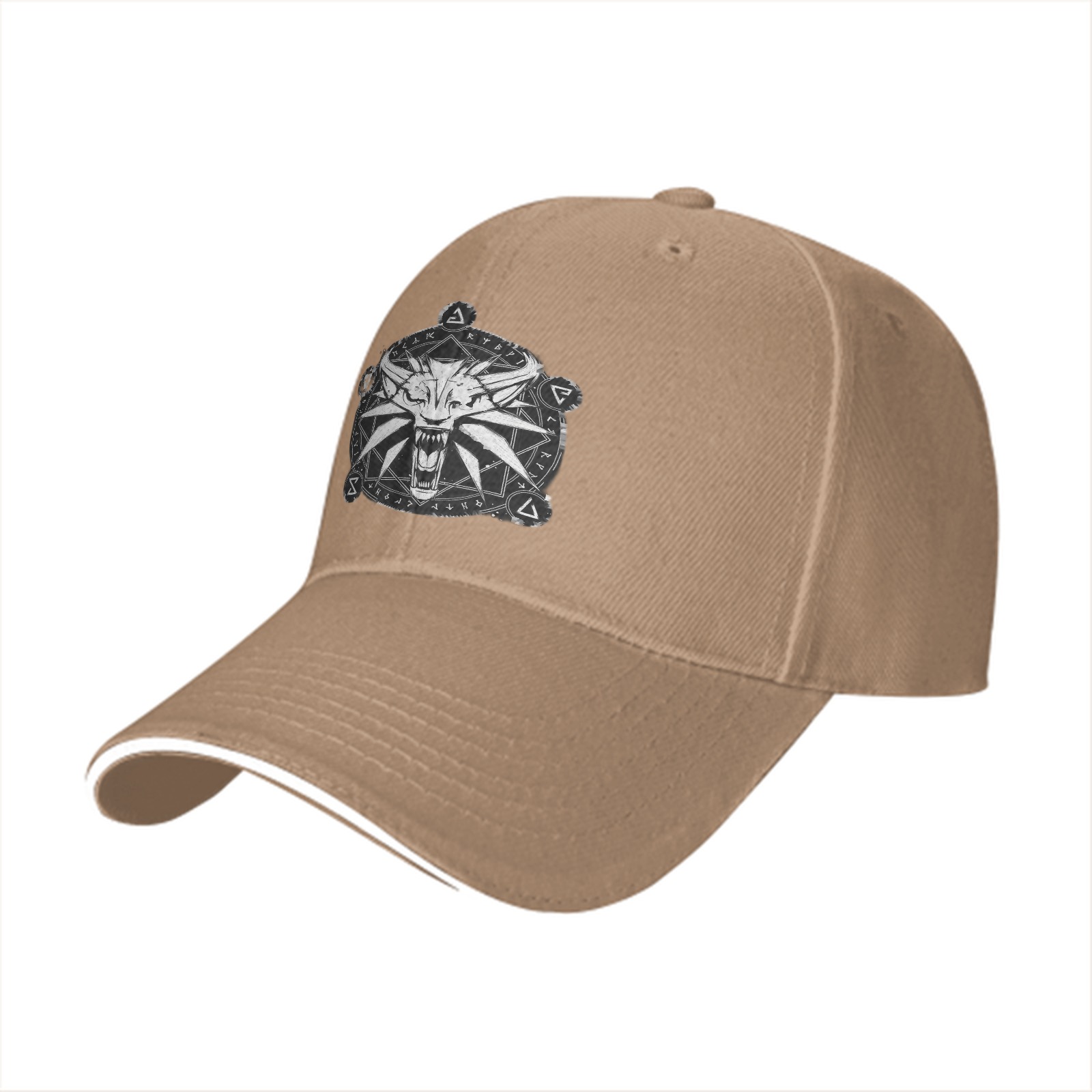 Black Baseball Cap With Witcher Wolf Medallion Print