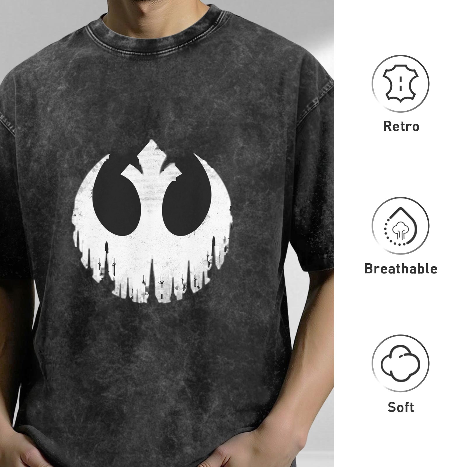 Washed Black T-Shirt with Skull Rebel Alliance Mashup Graphic