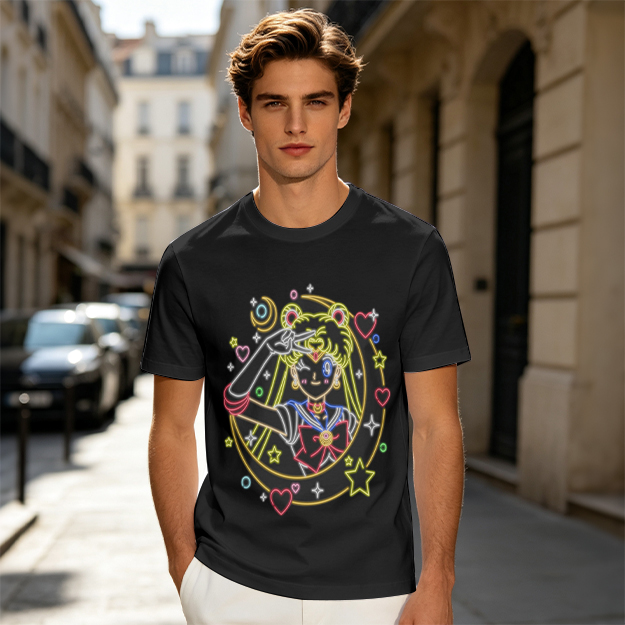 Olive T-Shirt With Neon Sailor Moon Graphic Print