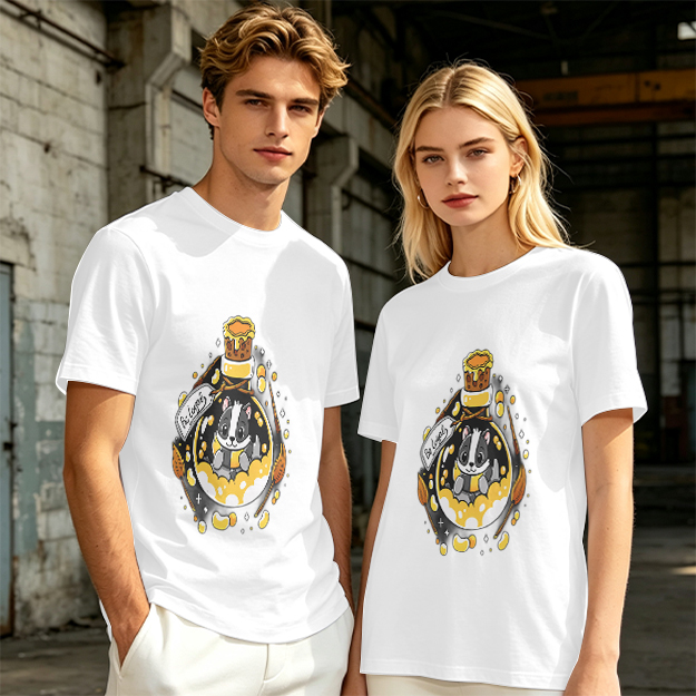Olive T-Shirt With Cute Badger In Potion Bottle Graphic