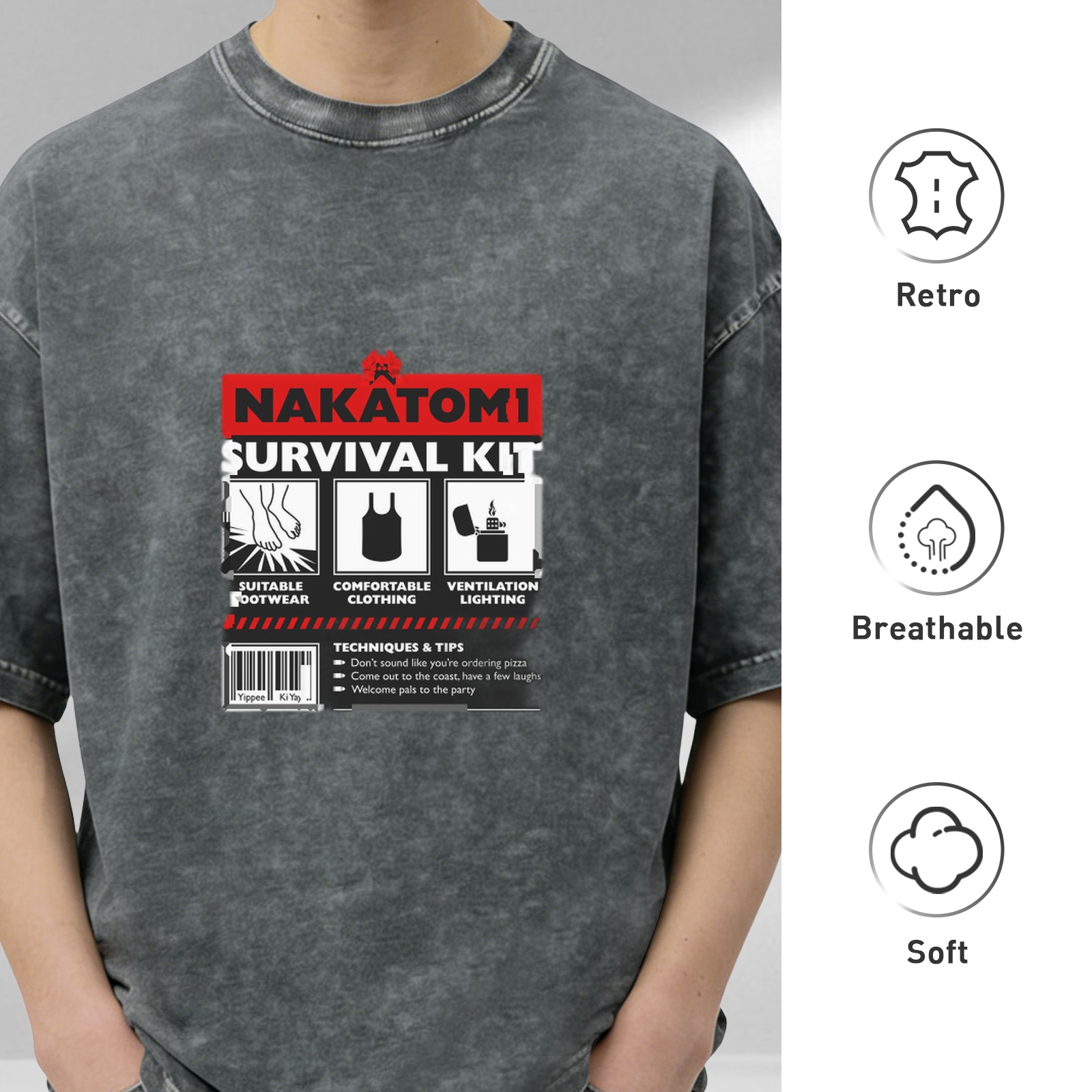 Nakatomi Survival Kit Graphic Acid Wash T-Shirt