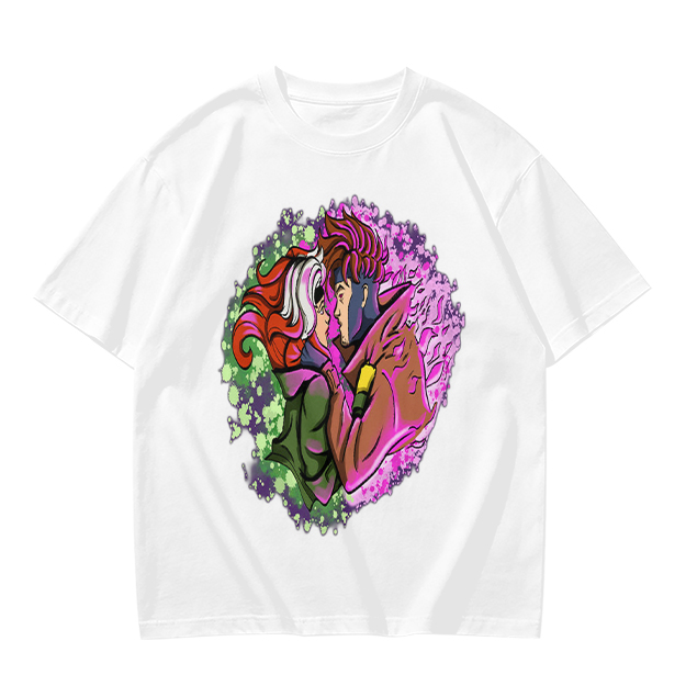 Olive T-Shirt with Gambit and Rogue Superhero Art Print