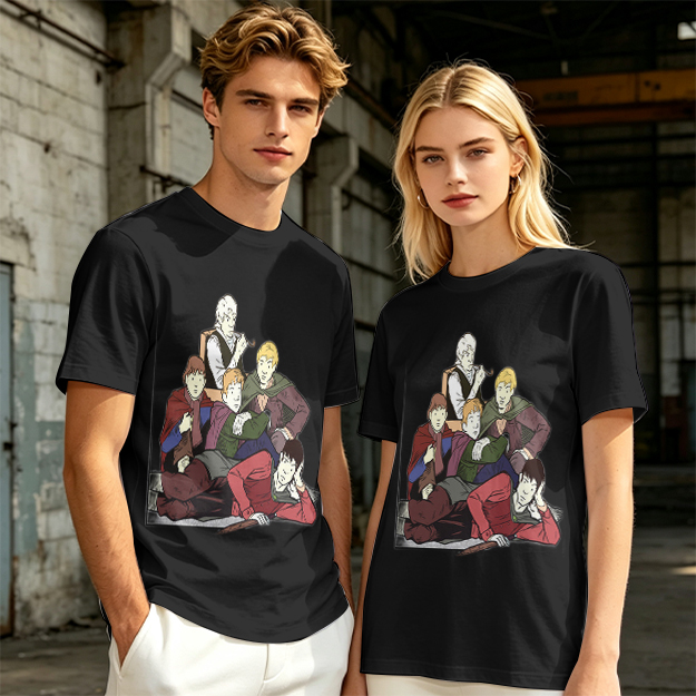 Olive T-shirt with Group of Fantasy Characters Graphic Print