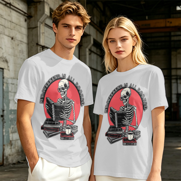 My Weekend Is All Booked Skeleton Reading T-Shirt