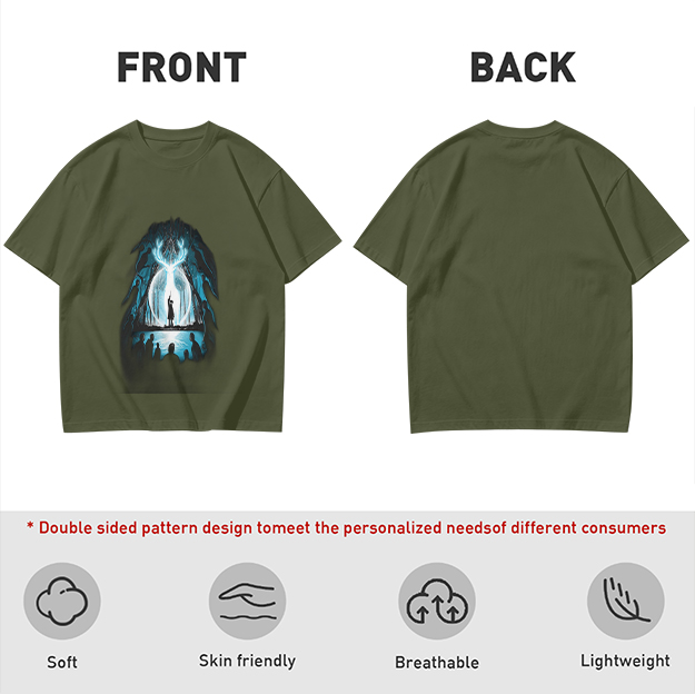 Olive T-Shirt With Glowing Deer Patronus Silhouette Art Print